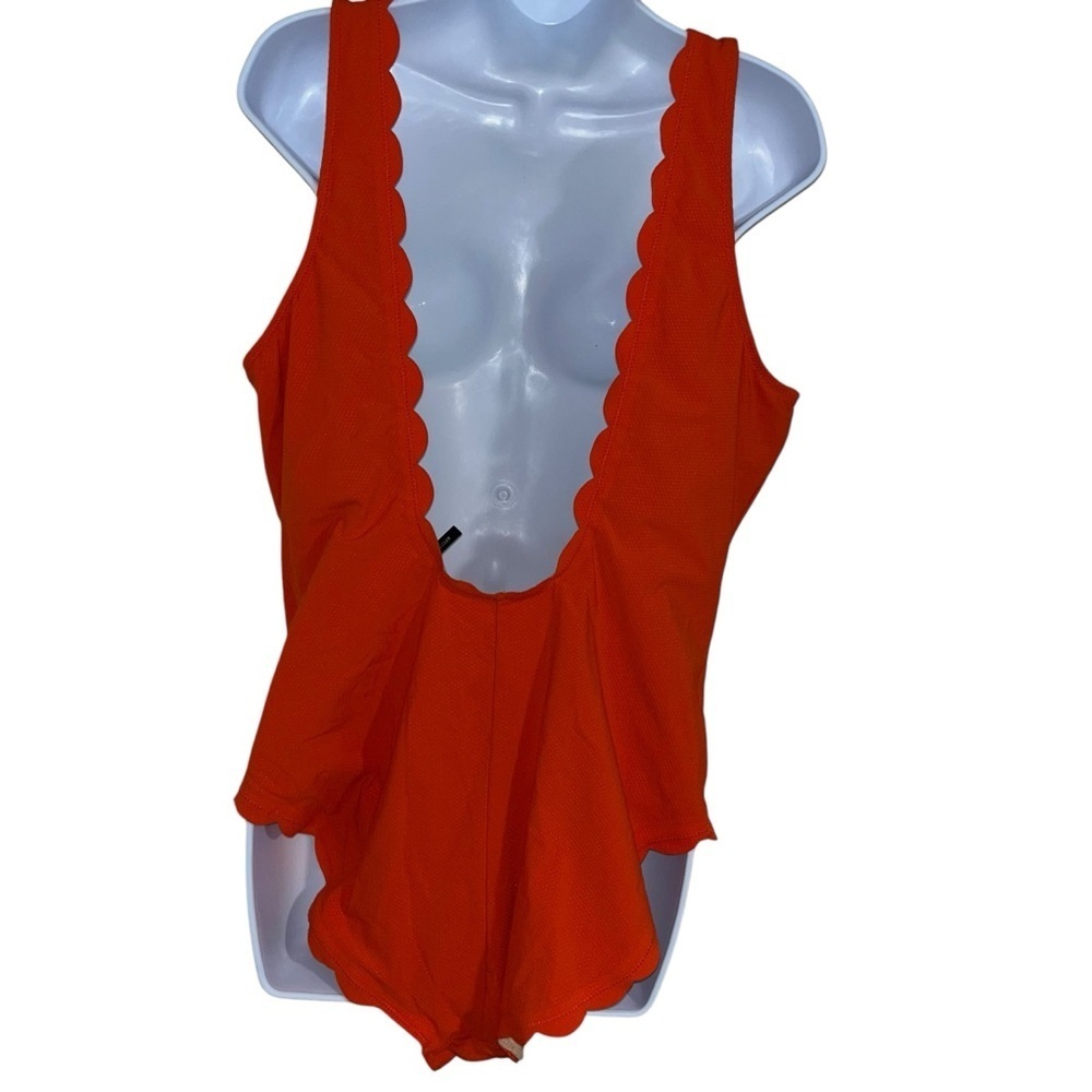 j. Crew red orange rush tank swimsuit bathing suit one piece 16 scalloped detail - Picture 5 of 7